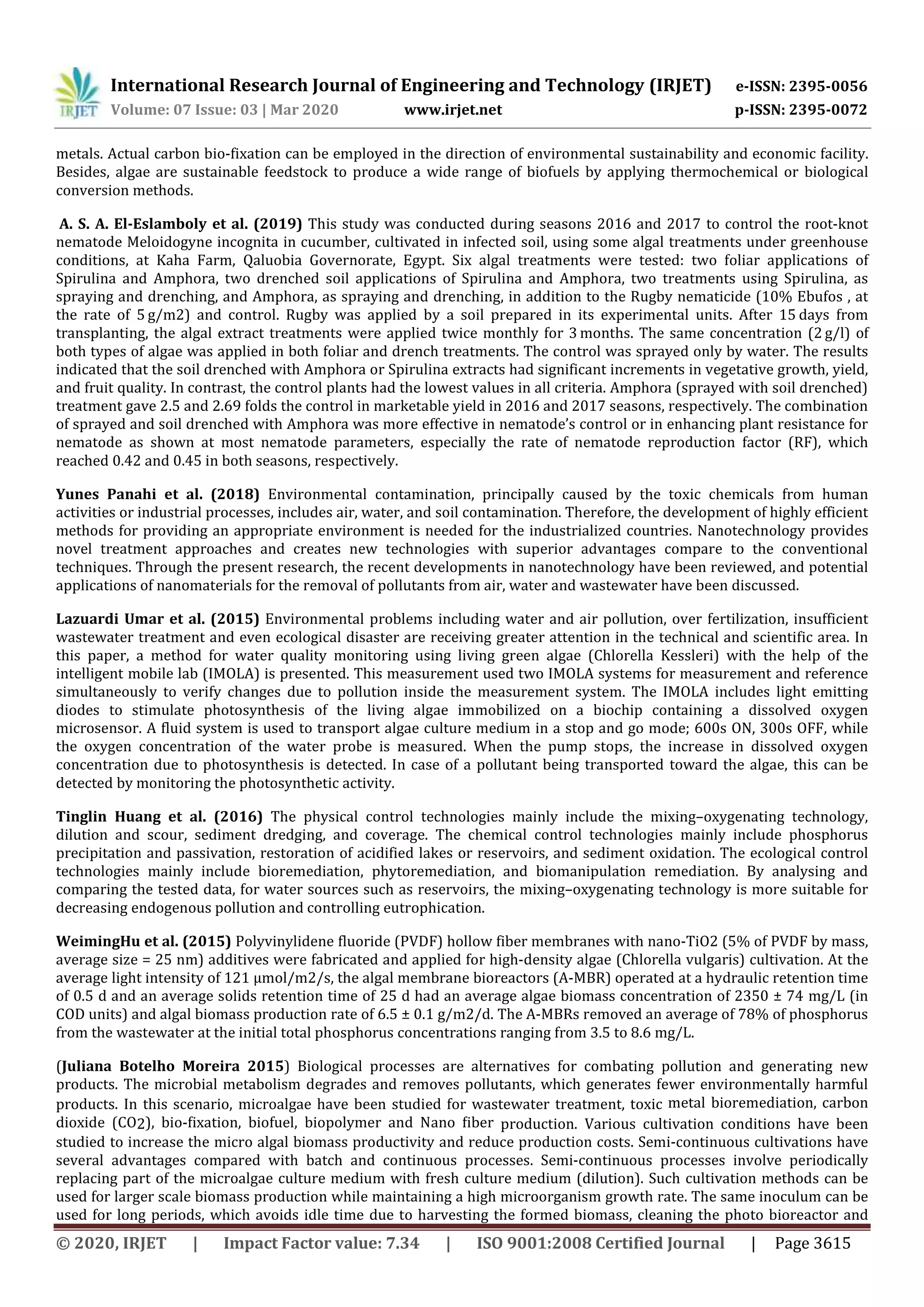 IRJET- Application of Algae in Air Pollution Control Technique | PDF