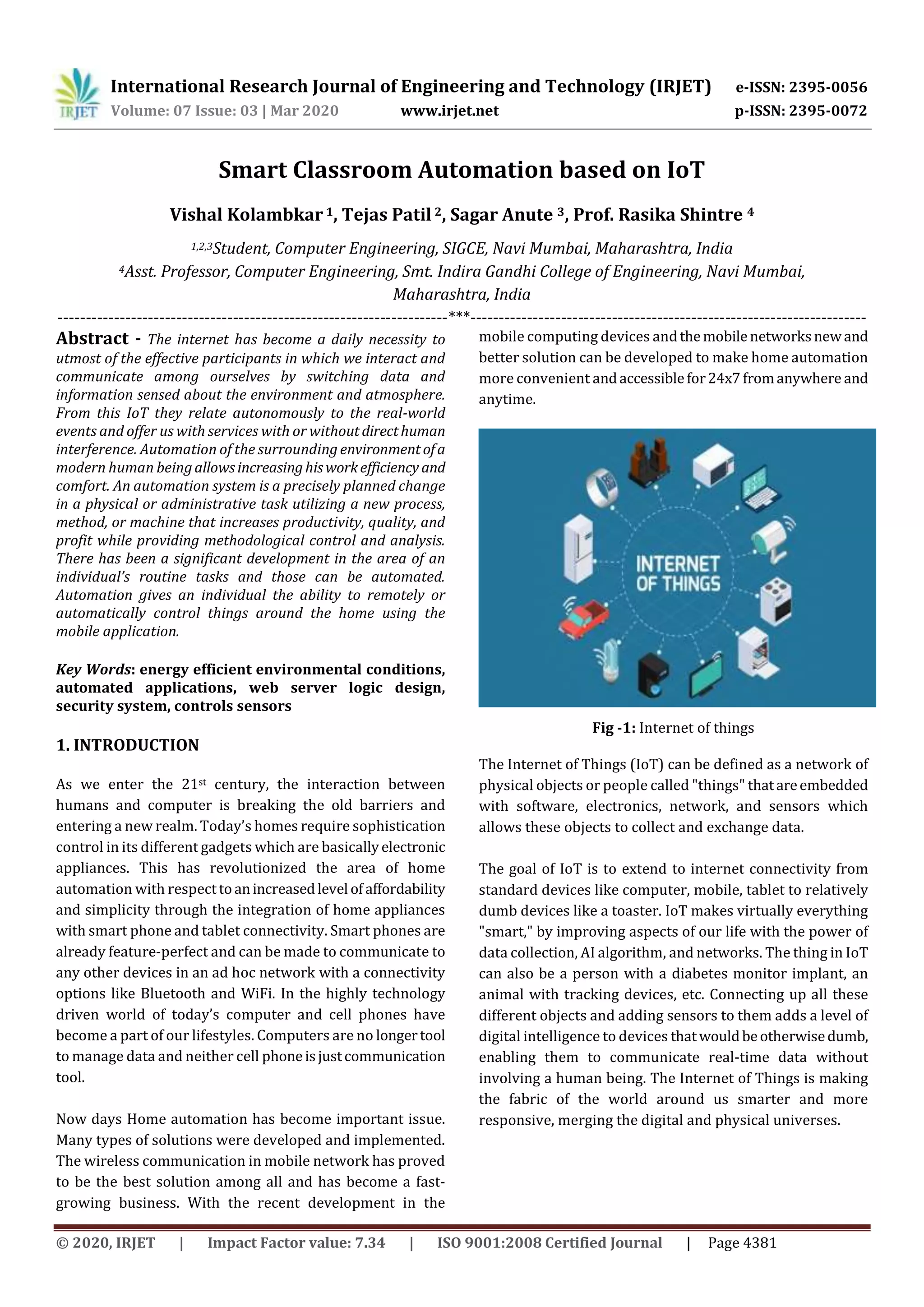 IRJET - Smart Classroom Automation based on IoT | PDF