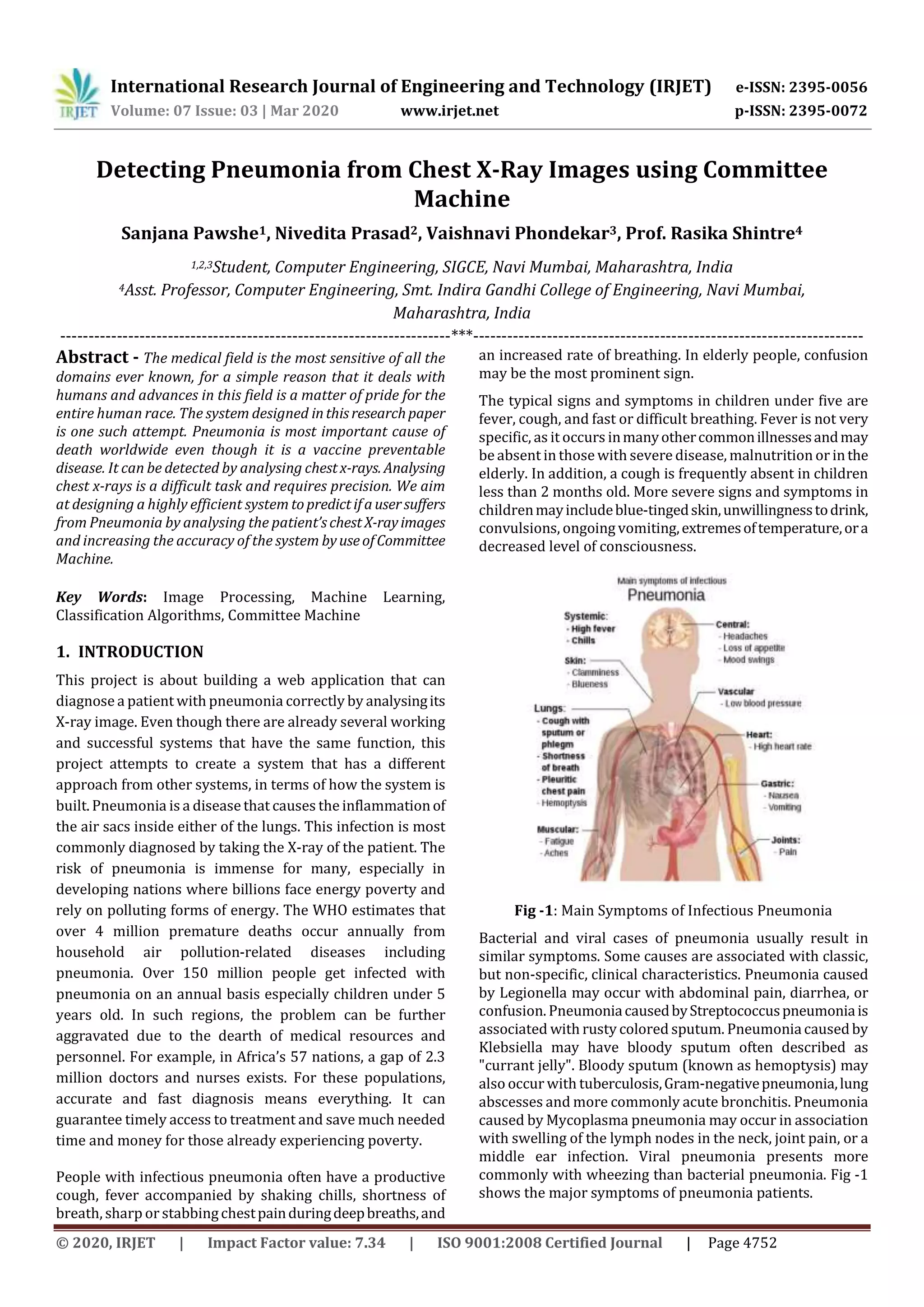 IRJET - Detecting Pneumonia from Chest X-Ray Images using Committee Machine