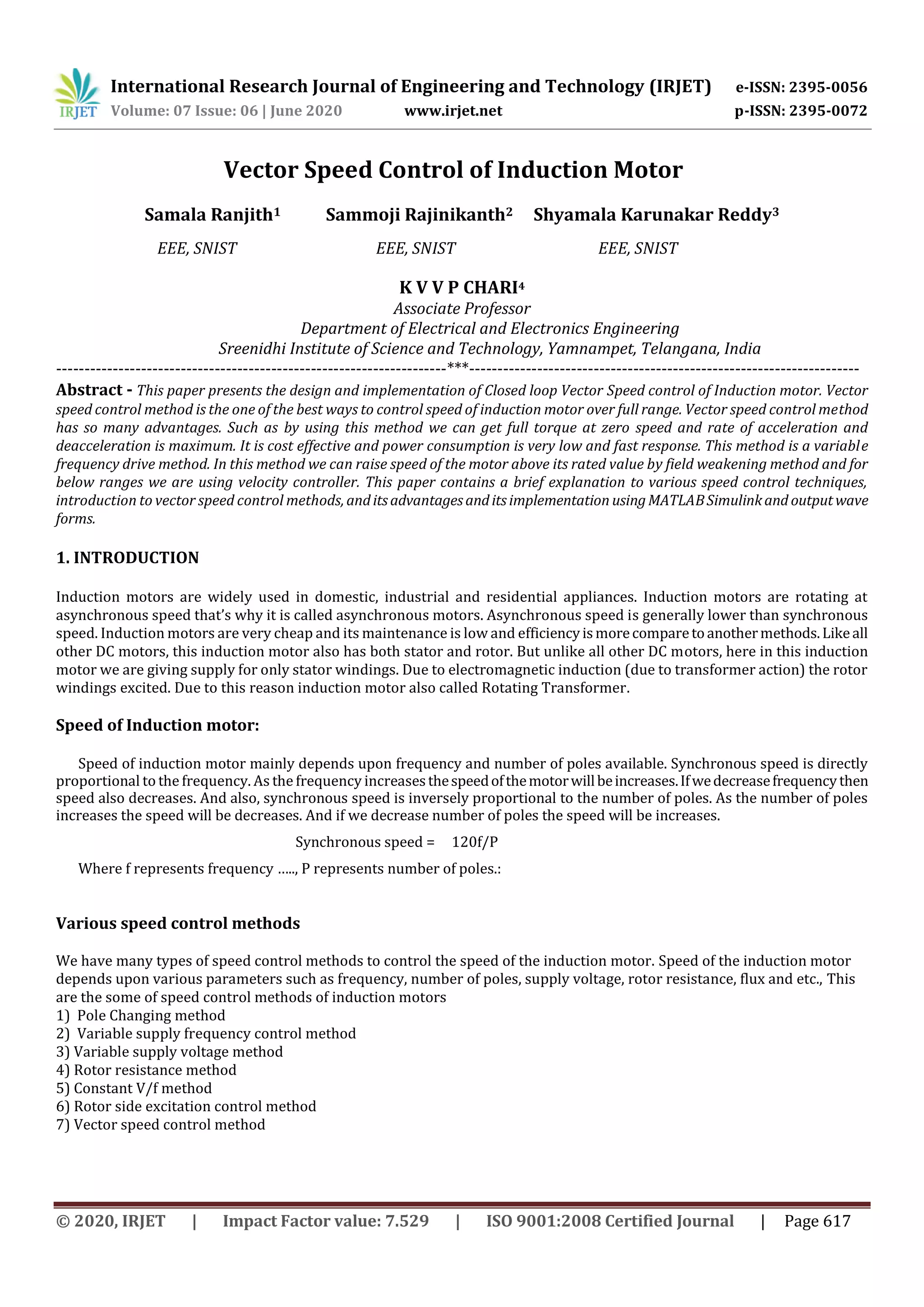 Vector Speed Control of Induction Motor | PDF