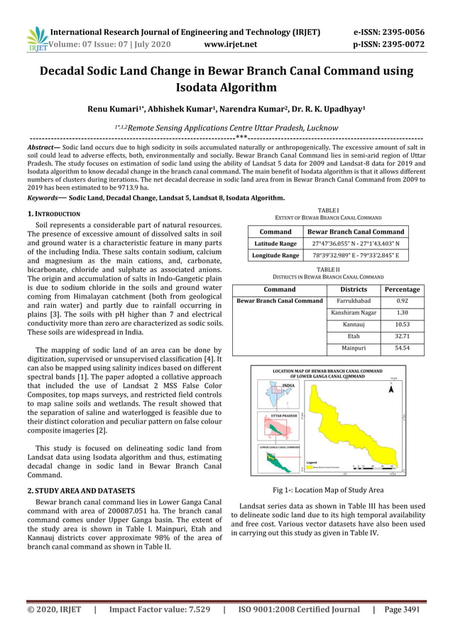IRJET - Decadal Sodic Land Change in Bewar Branch Canal Command using ...