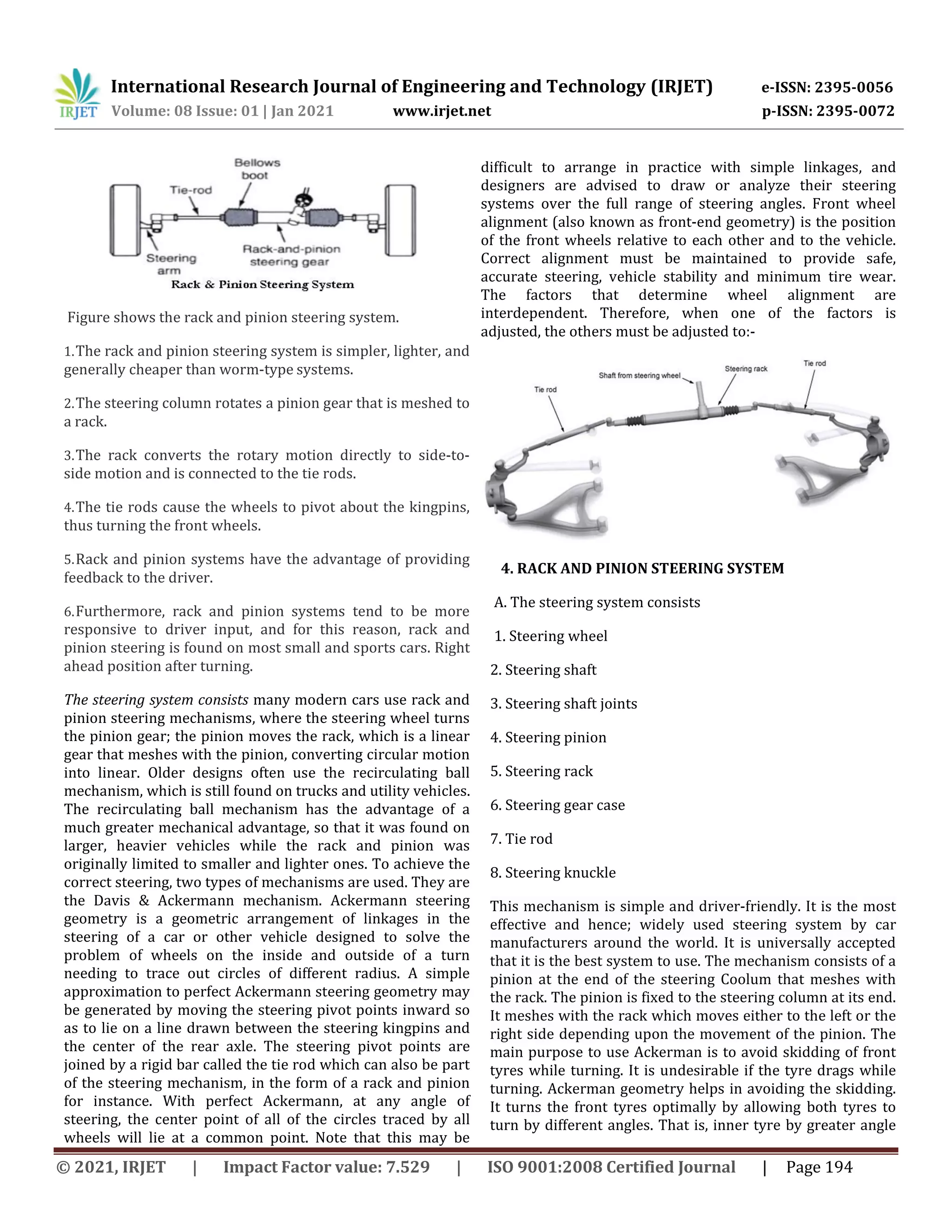 IRJET - A Review on Design and Assembly of Go- Kart Steering System | PDF