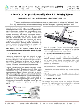 IRJET - A Review on Design and Assembly of Go- Kart Steering System | PDF