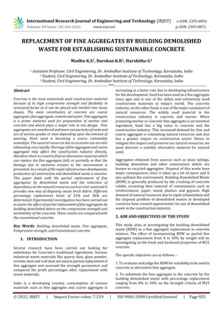 REPLACEMENT OF FINE AGGREGATES BY BUILDING DEMOLISHED WASTE FOR ...