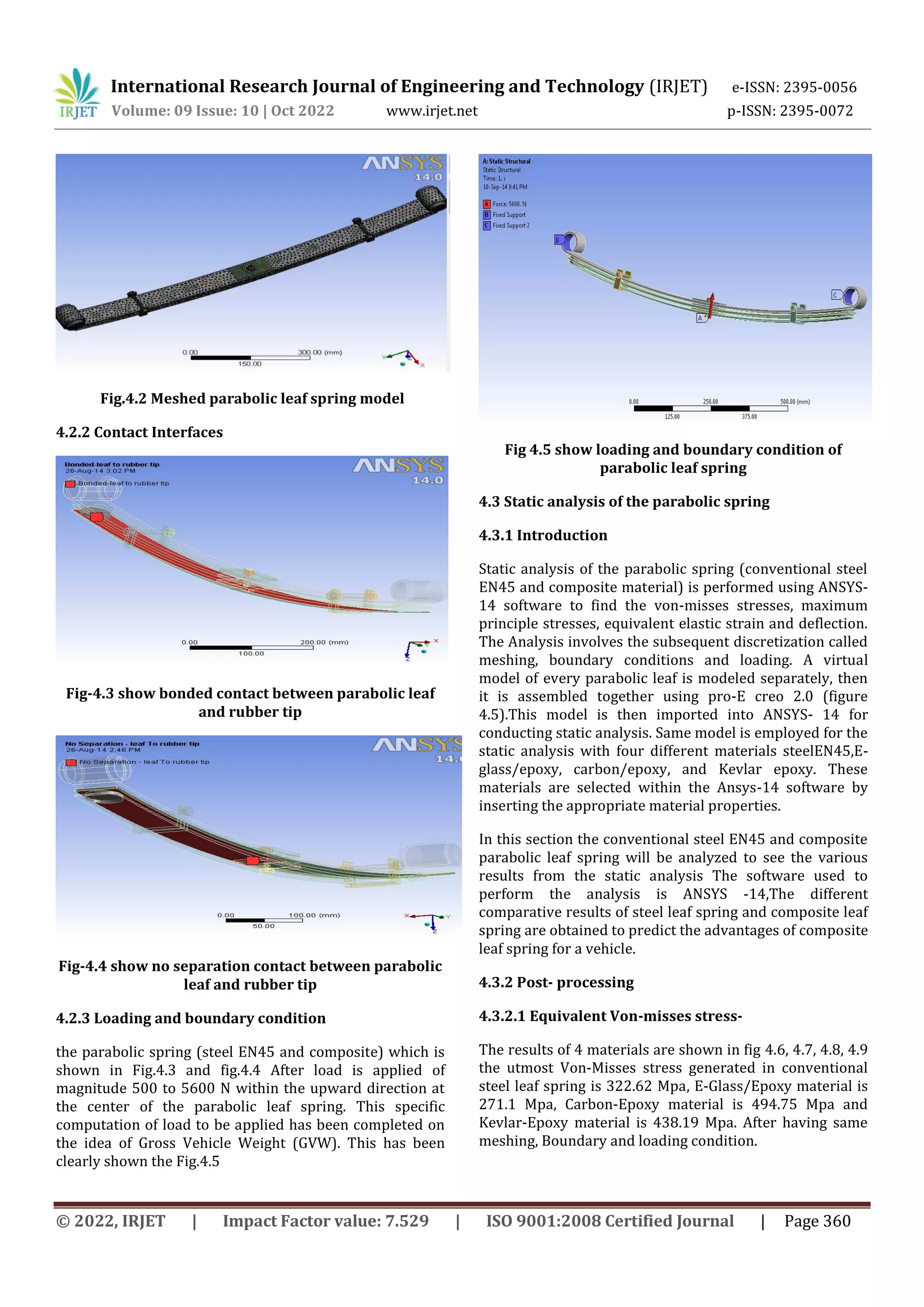 Static structural analysis of composite material parabolic leaf spring