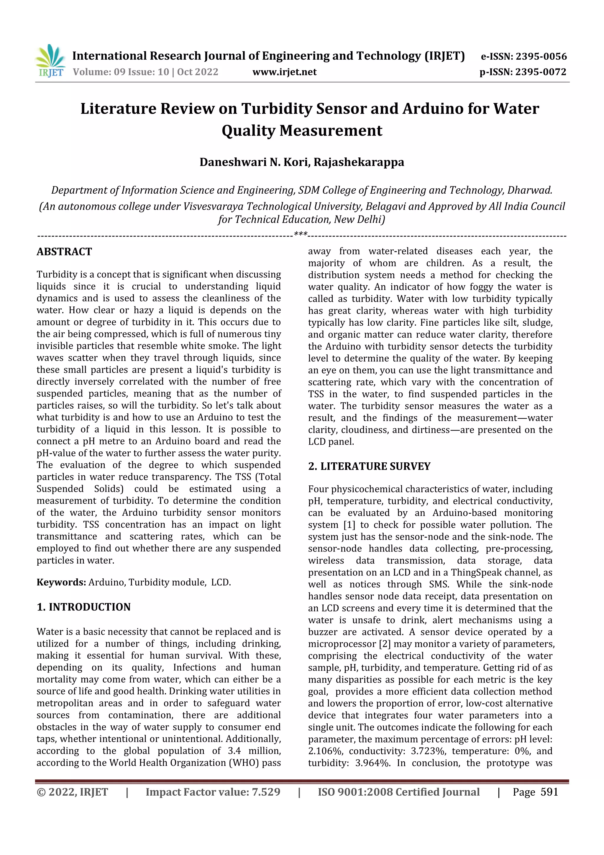 Literature Review on Turbidity Sensor and Arduino for Water Quality ...