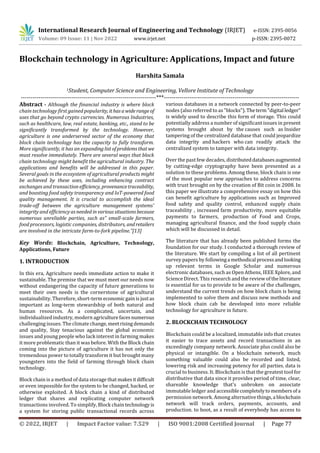 Blockchain technology in Agriculture: Applications, Impact and future | PDF