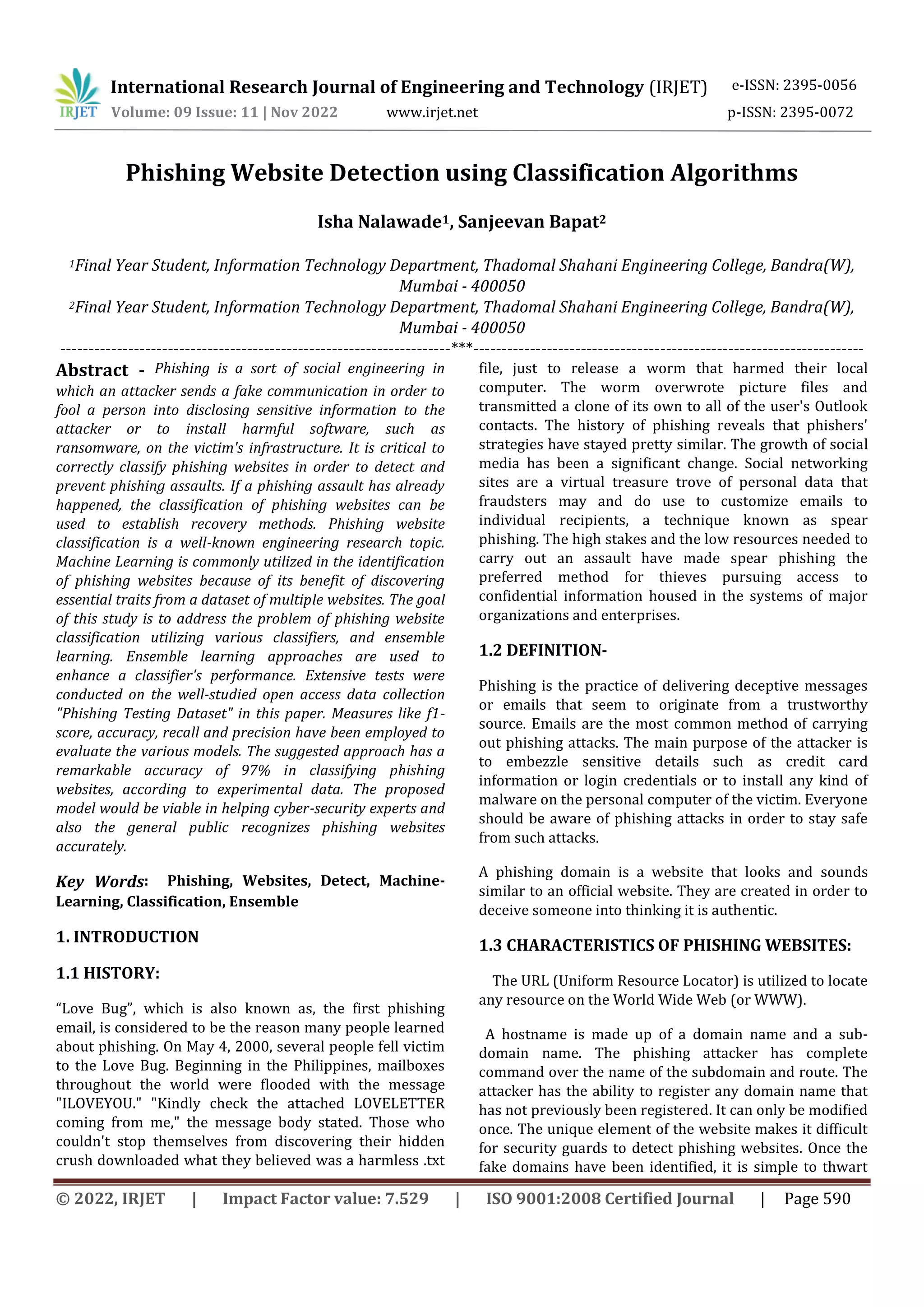 Phishing Website Detection using Classification Algorithms | PDF