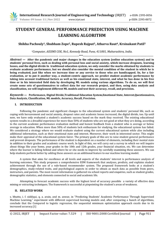 STUDENT GENERAL PERFORMANCE PREDICTION USING MACHINE LEARNING ALGORITHM ...