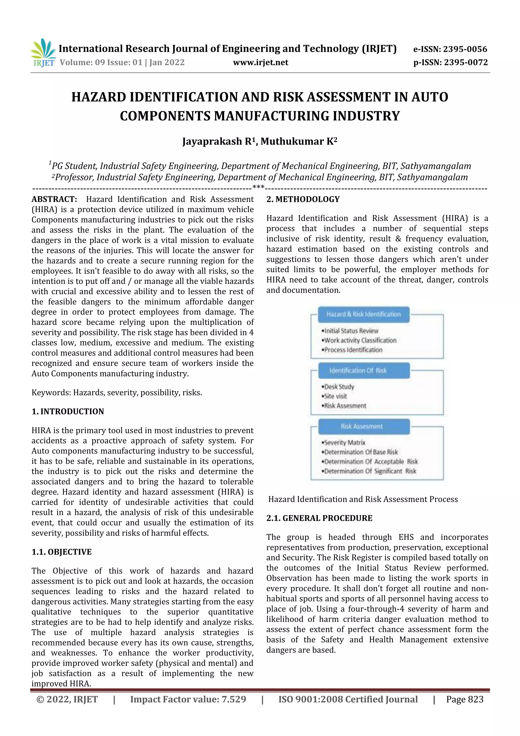 HAZARD IDENTIFICATION AND RISK ASSESSMENT IN AUTO COMPONENTS ...
