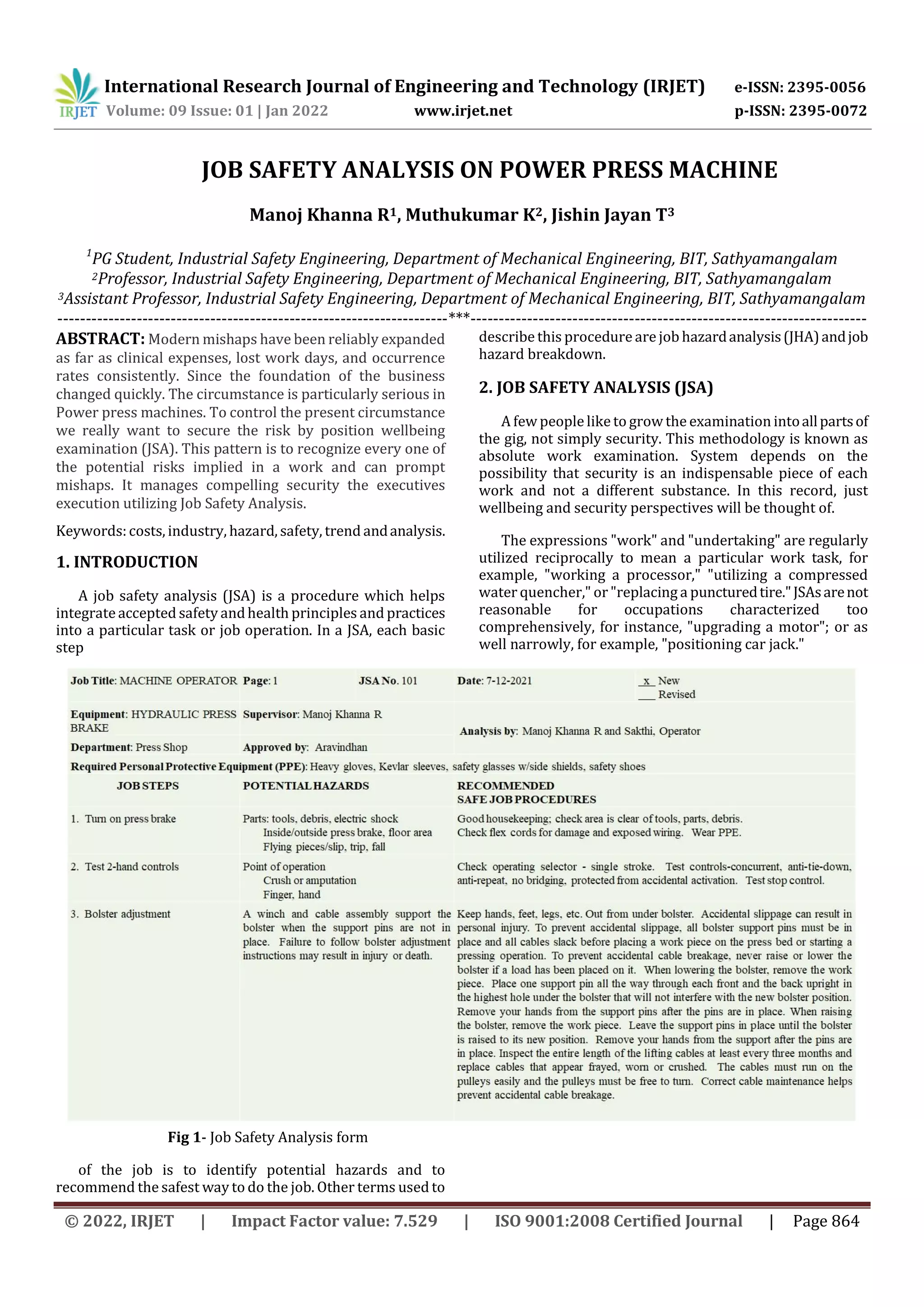 Press Machine Pdf JOB SAFETY ANALYSIS ON POWER PRESS MACHINE | PDF
