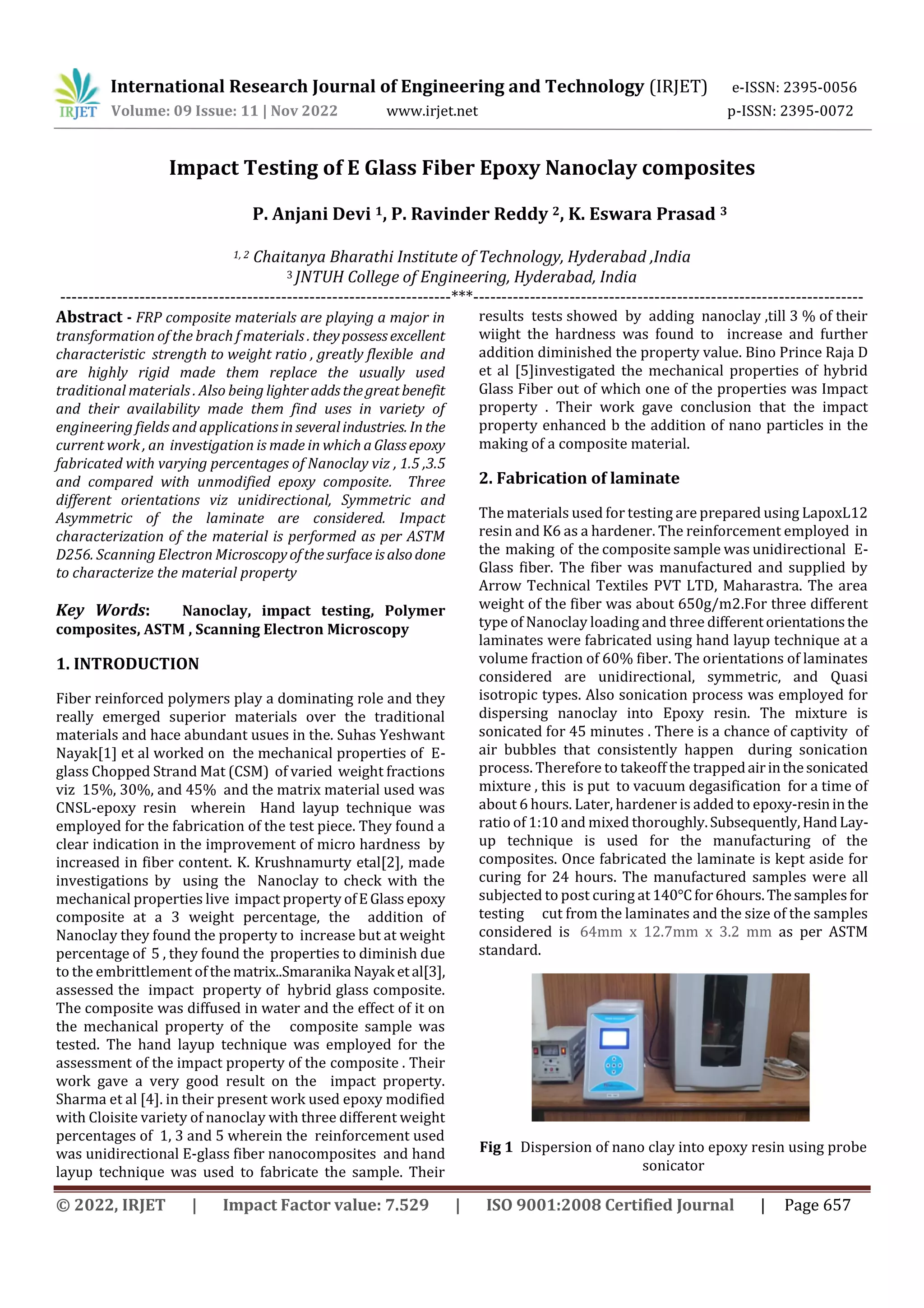 Impact Testing of E Glass Fiber Epoxy Nanoclay composites | PDF