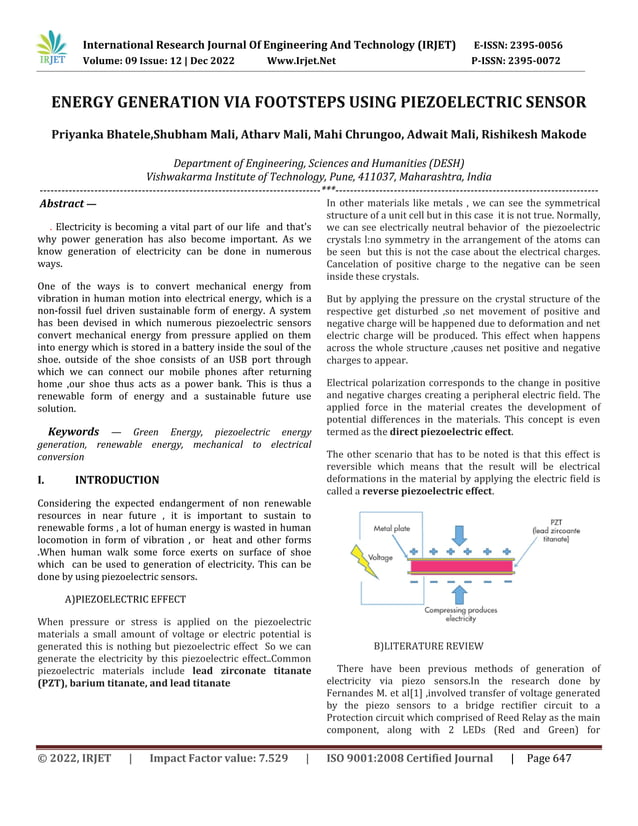 ENERGY GENERATION VIA FOOTSTEPS USING PIEZOELECTRIC SENSOR PDF