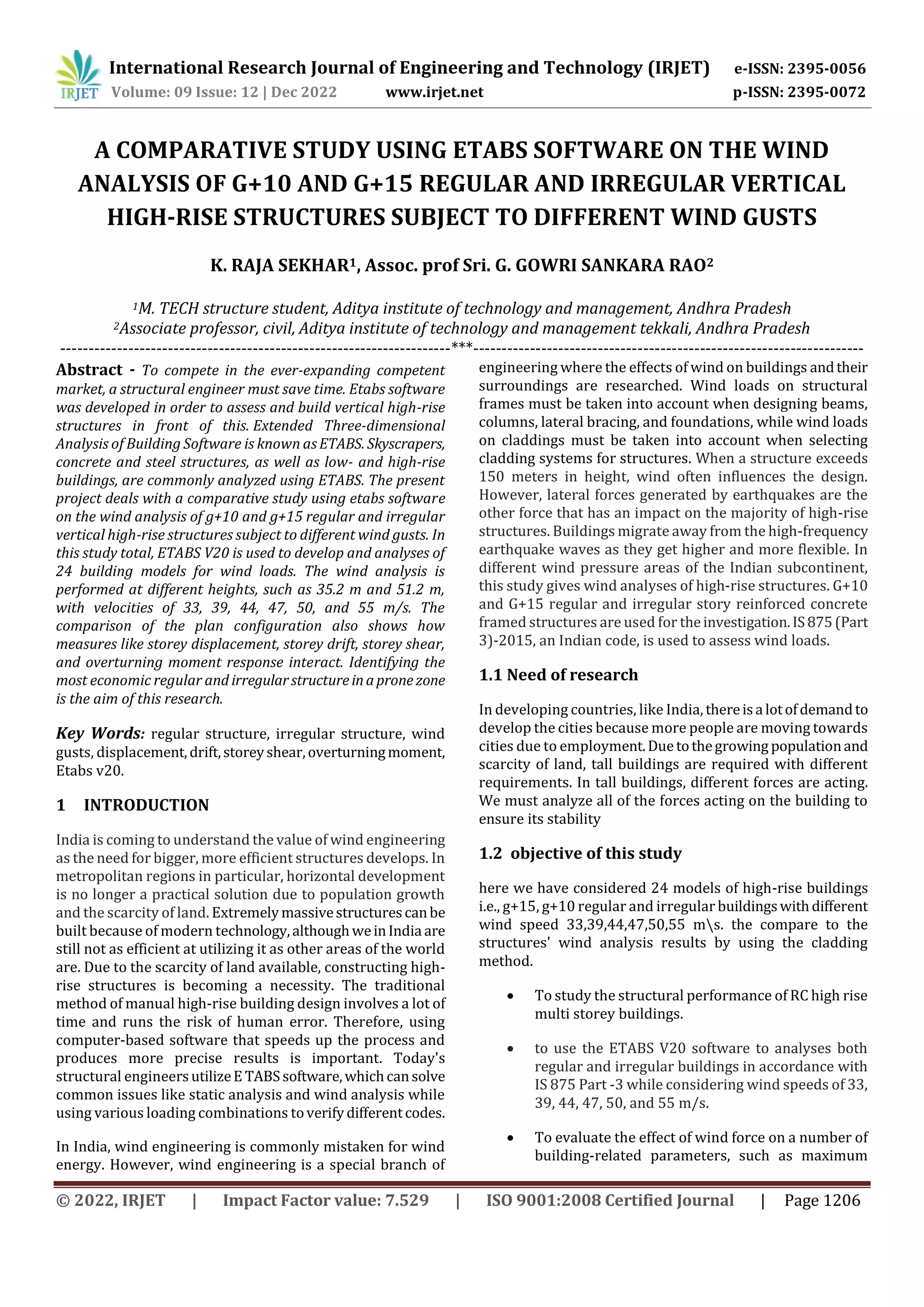 A COMPARATIVE STUDY USING ETABS SOFTWARE ON THE WIND ANALYSIS OF G+10 ...