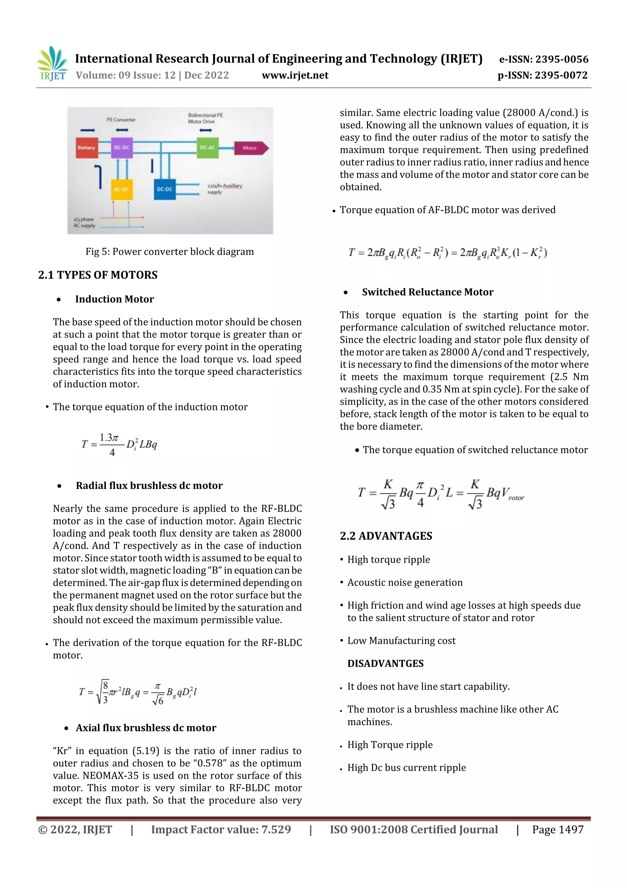 Application and Performance of Switched Reluctance motor and Induction ...