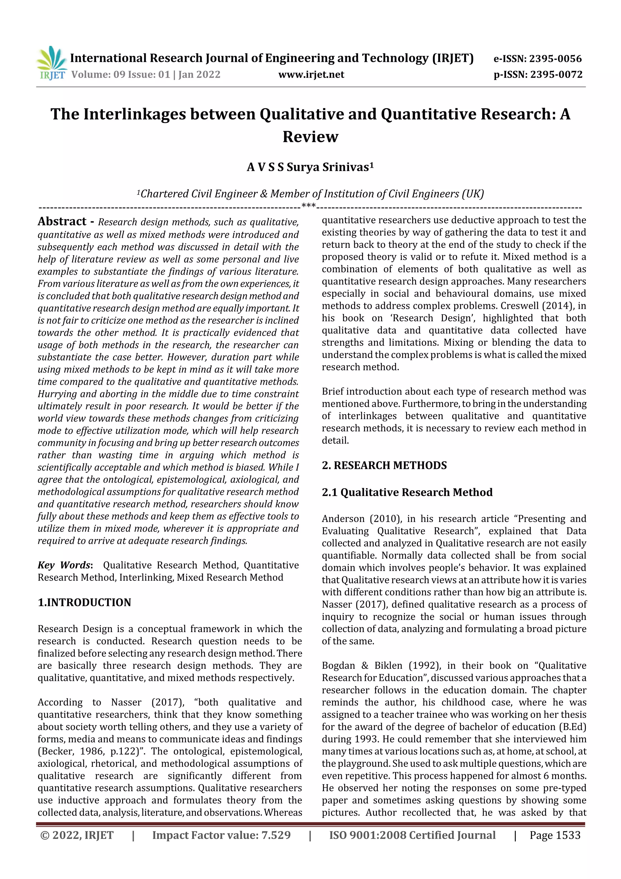 The Interlinkages between Qualitative and Quantitative Research: A ...