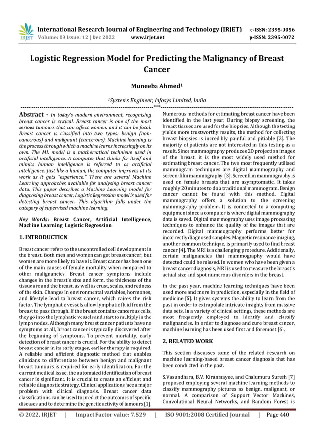 Logistic Regression Model for Predicting the Malignancy of Breast ...