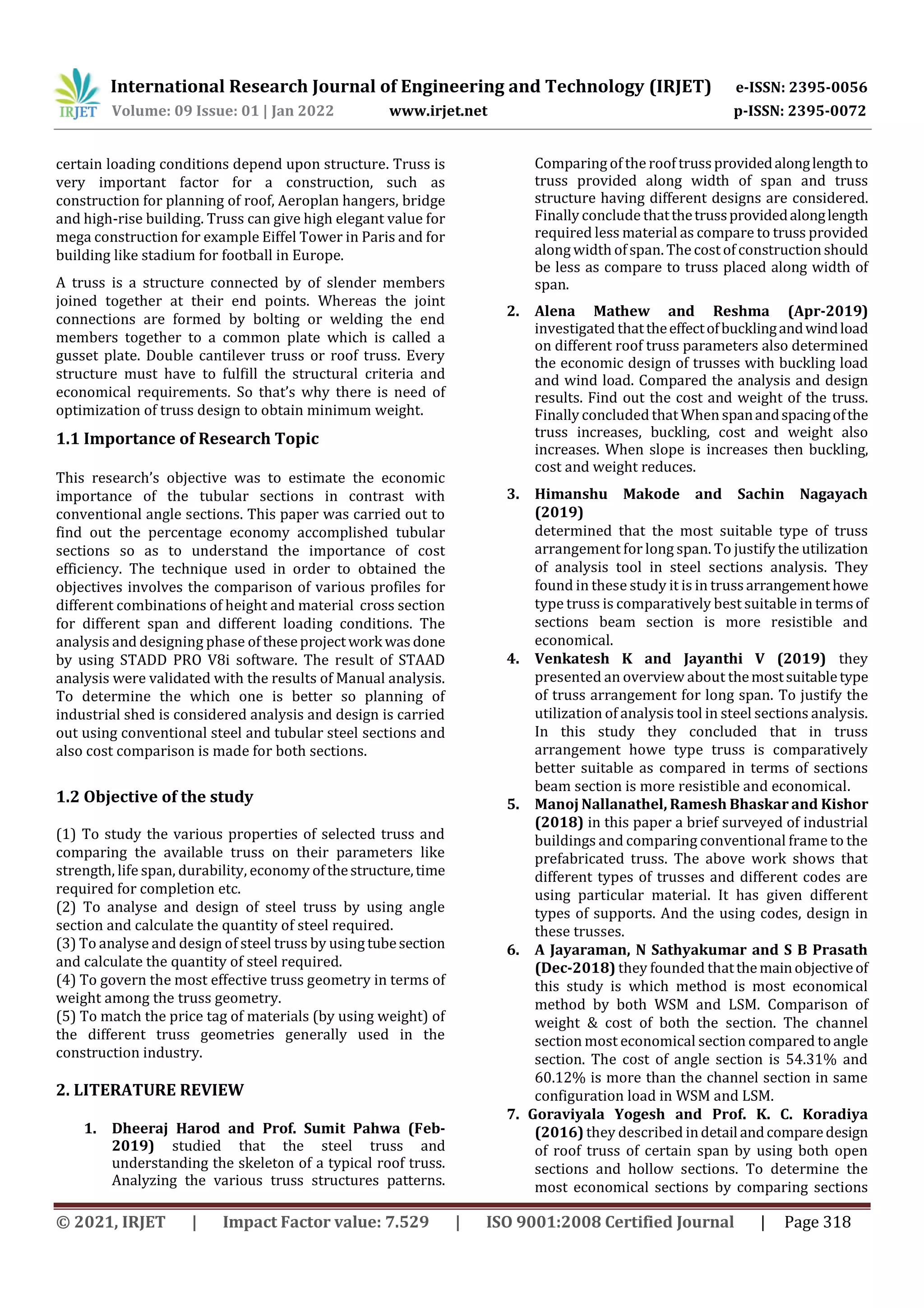 Review Paper on Analysis and Design of Steel Truss by using Angle and ...