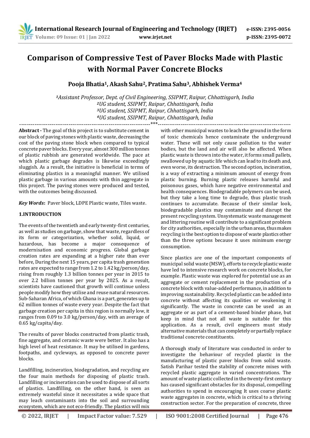Comparison of Compressive Test of Paver Blocks Made with Plastic with ...