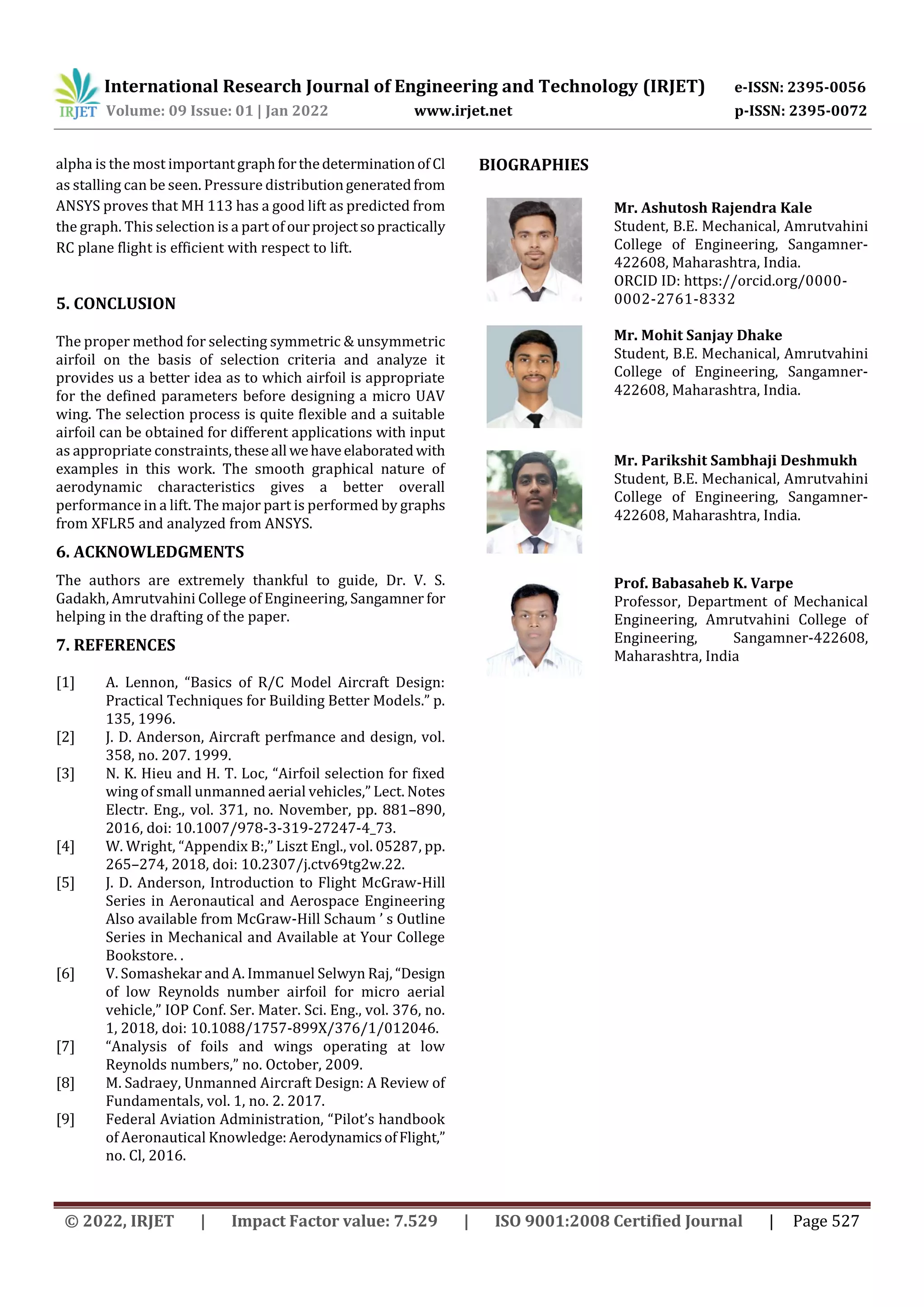 SELECTION AND ANALYSIS OF AN AIRFOIL FOR FIXED WING MICRO UNMANNED ...