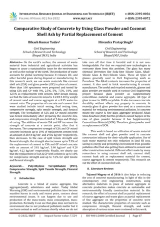 Comparative Study of Concrete by Using Glass Powder and Coconut Shell ...