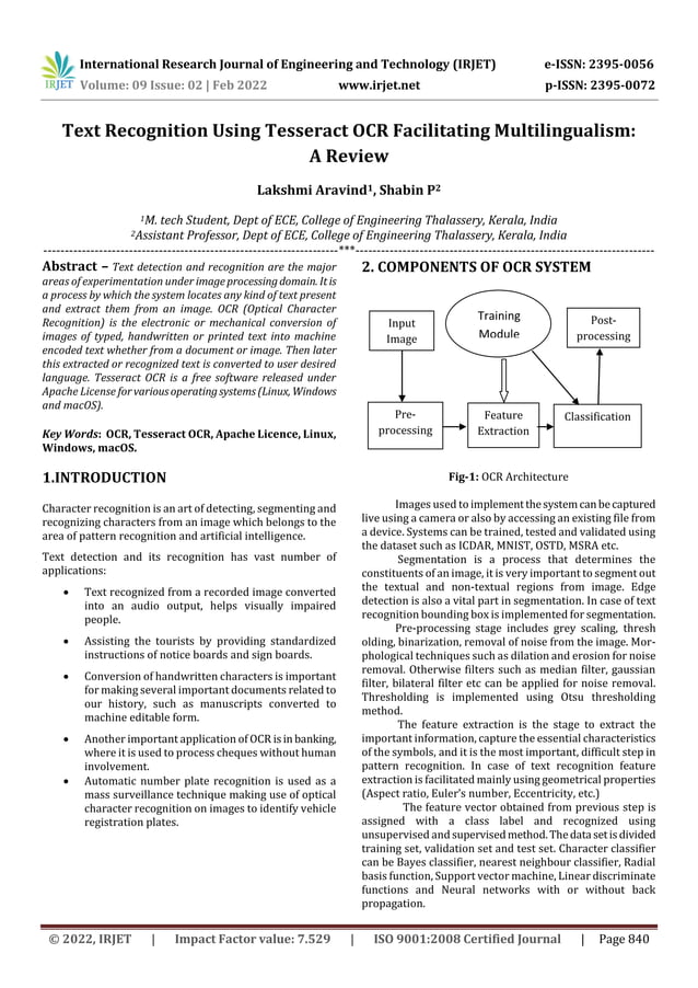 Text Recognition Using Tesseract OCR Facilitating Multilingualism: A ...