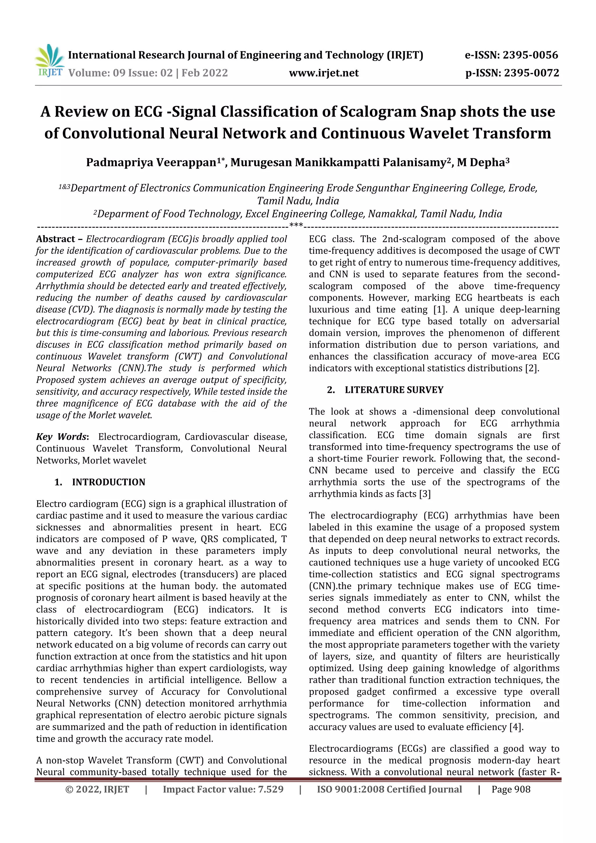 A Review On Ecg Signal Classification Of Scalogram Snap Shots The Use A Review On Ecg Signal Classification Of Scalogram Snap Shots The Use