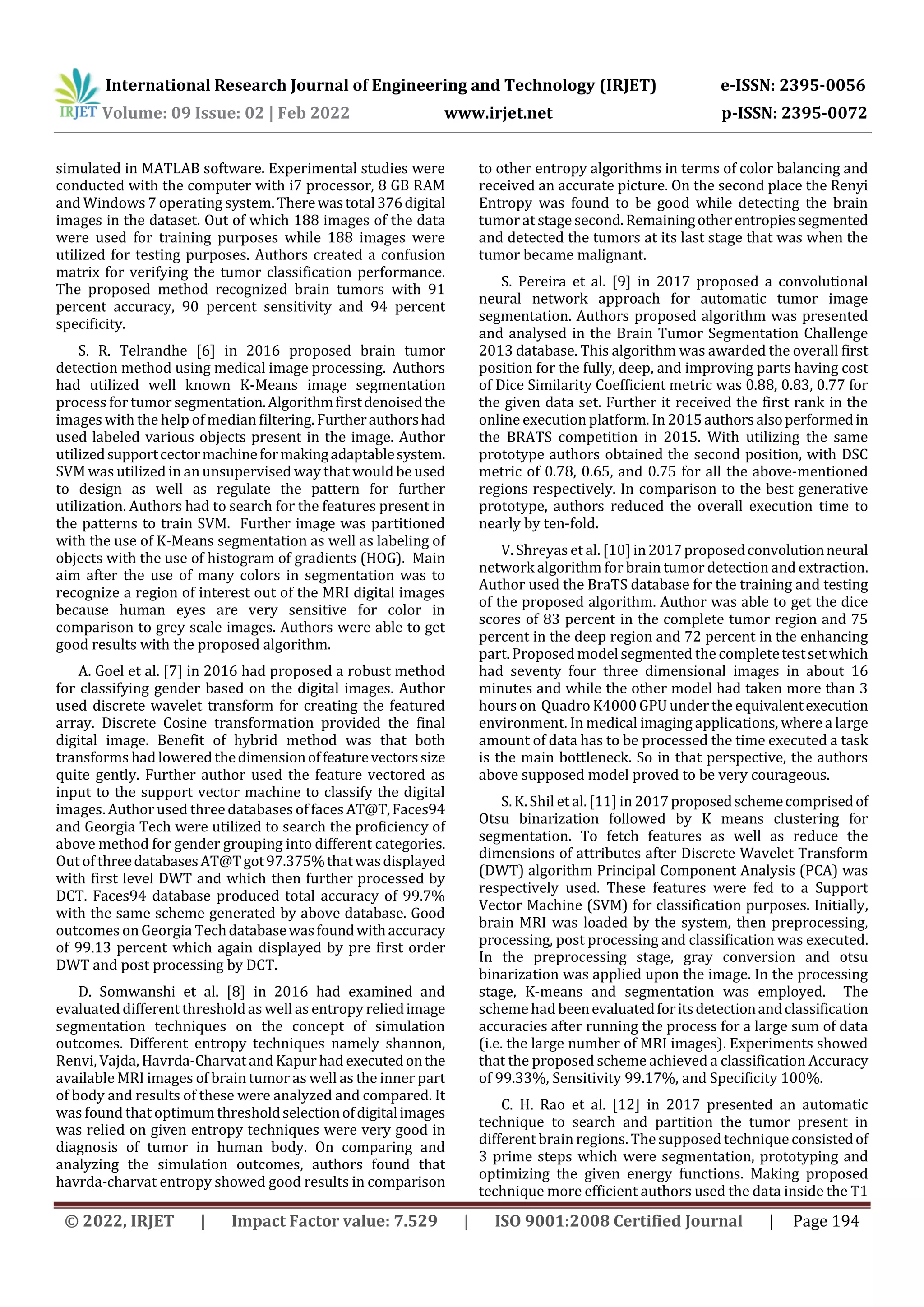 A Review on the Brain Tumor Detection and Segmentation Techniques | PDF
