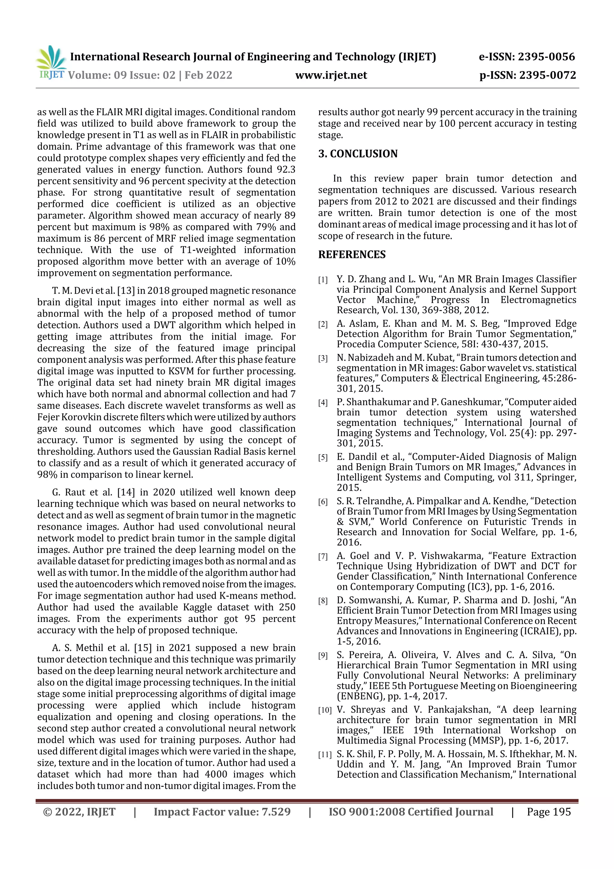 A Review on the Brain Tumor Detection and Segmentation Techniques | PDF