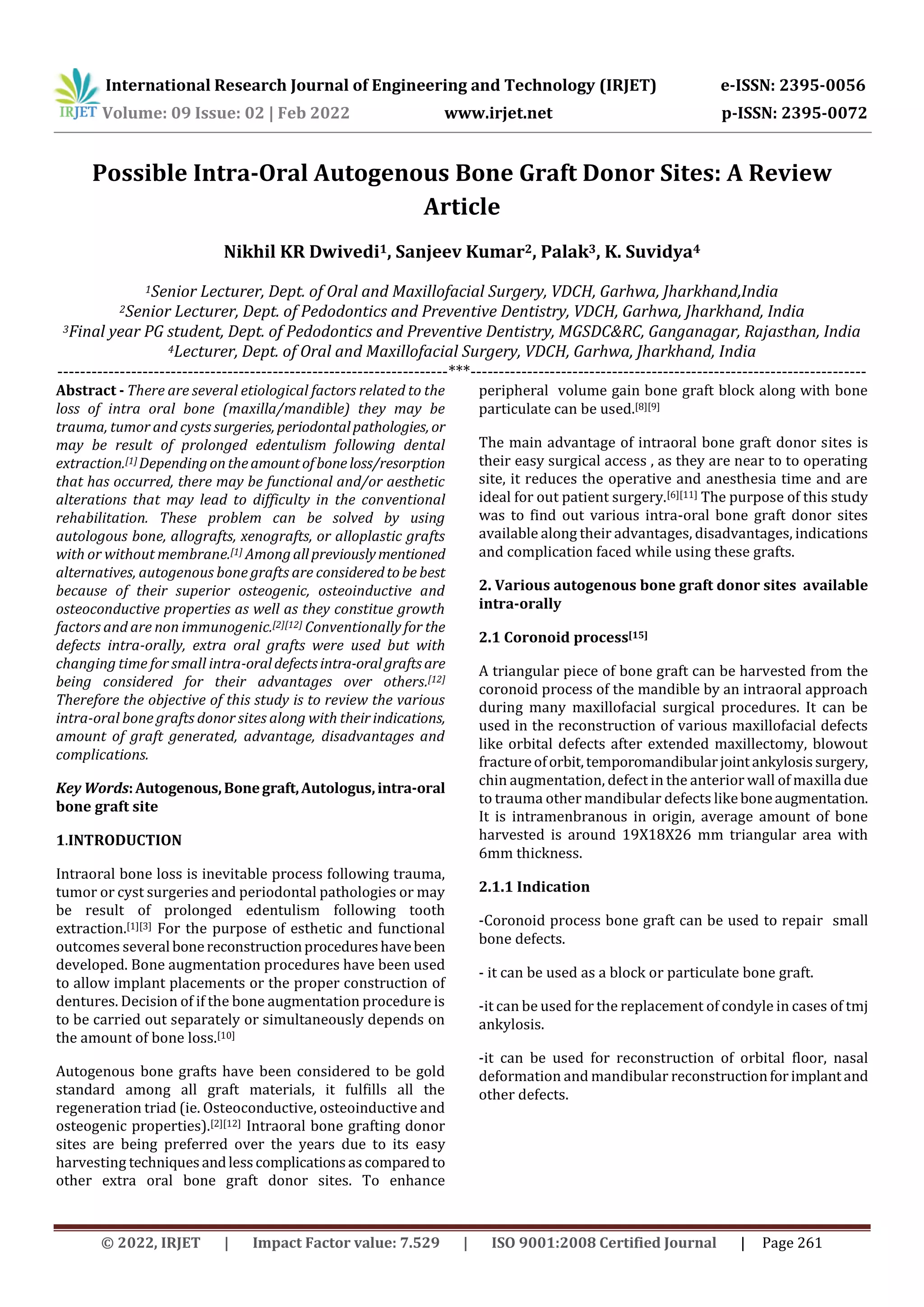 Possible Intra-Oral Autogenous Bone Graft Donor Sites: A Review Article ...