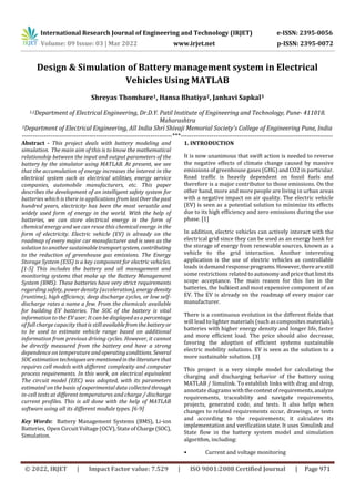 Design & Simulation of Battery management system in Electrical Vehicles ...