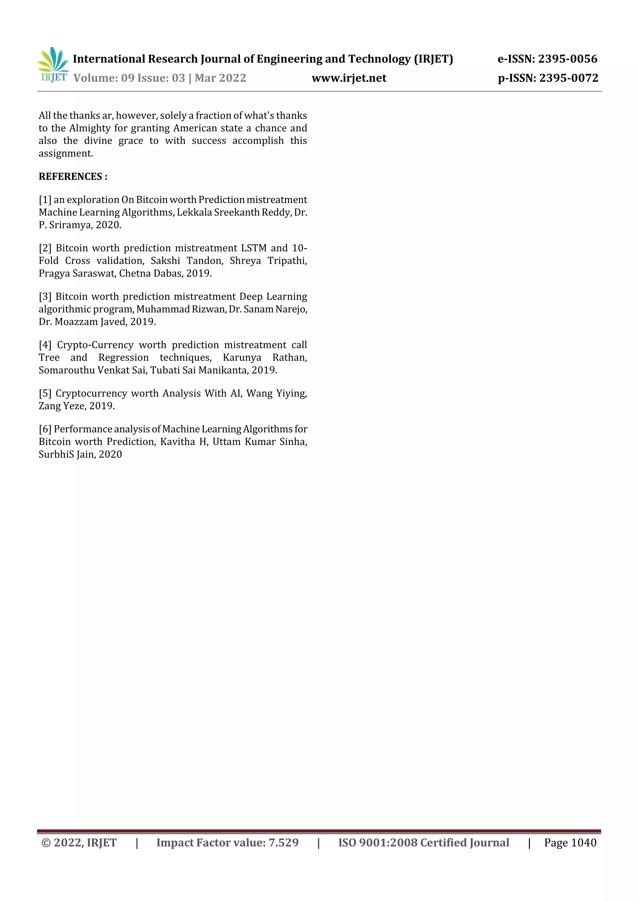 Cryptocurrency Price Analysis using Machine Learning and Artificial  Intelligence | PDF