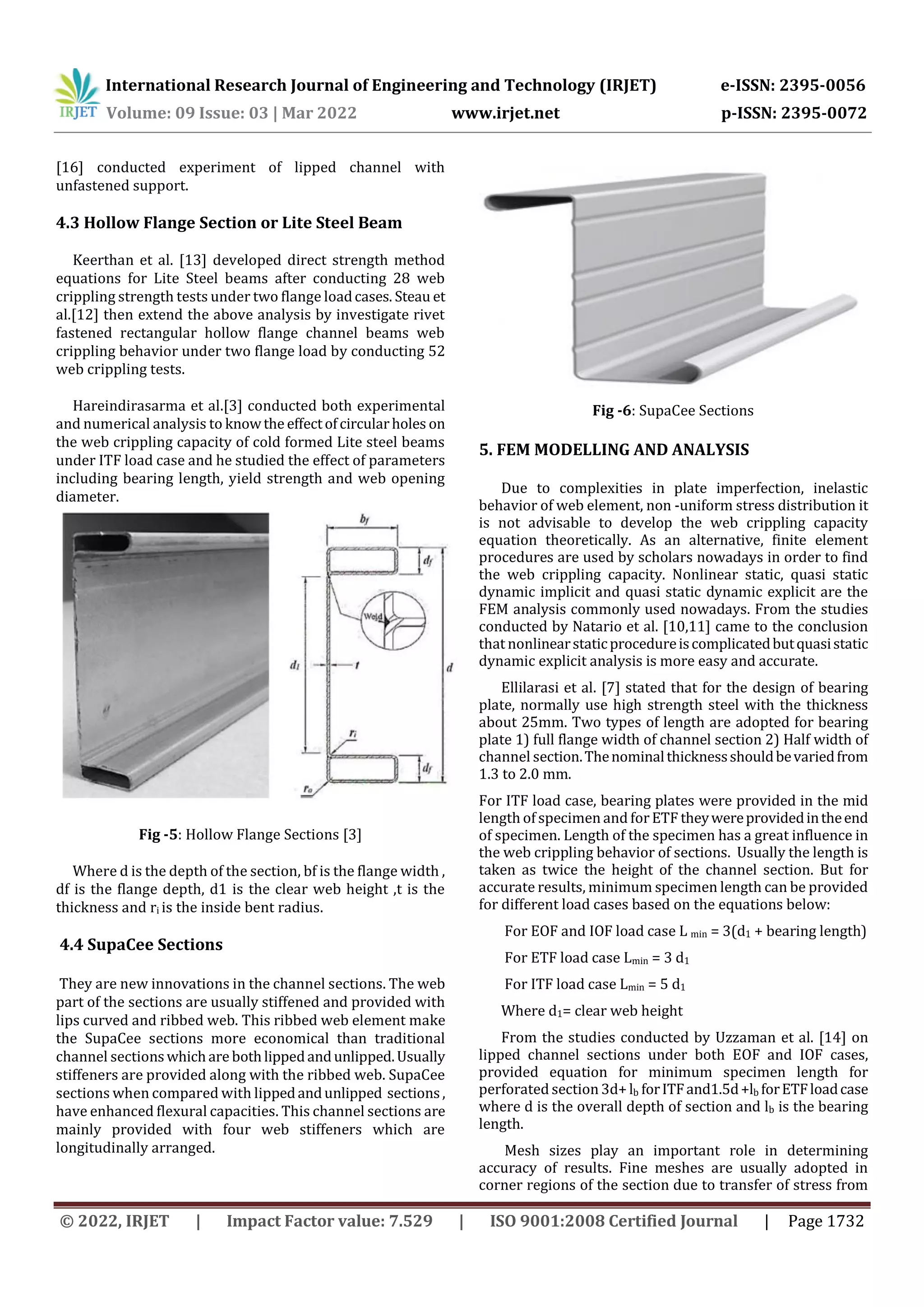 Review on Web Crippling Capacity of Cold Formed Steel Sections | PDF