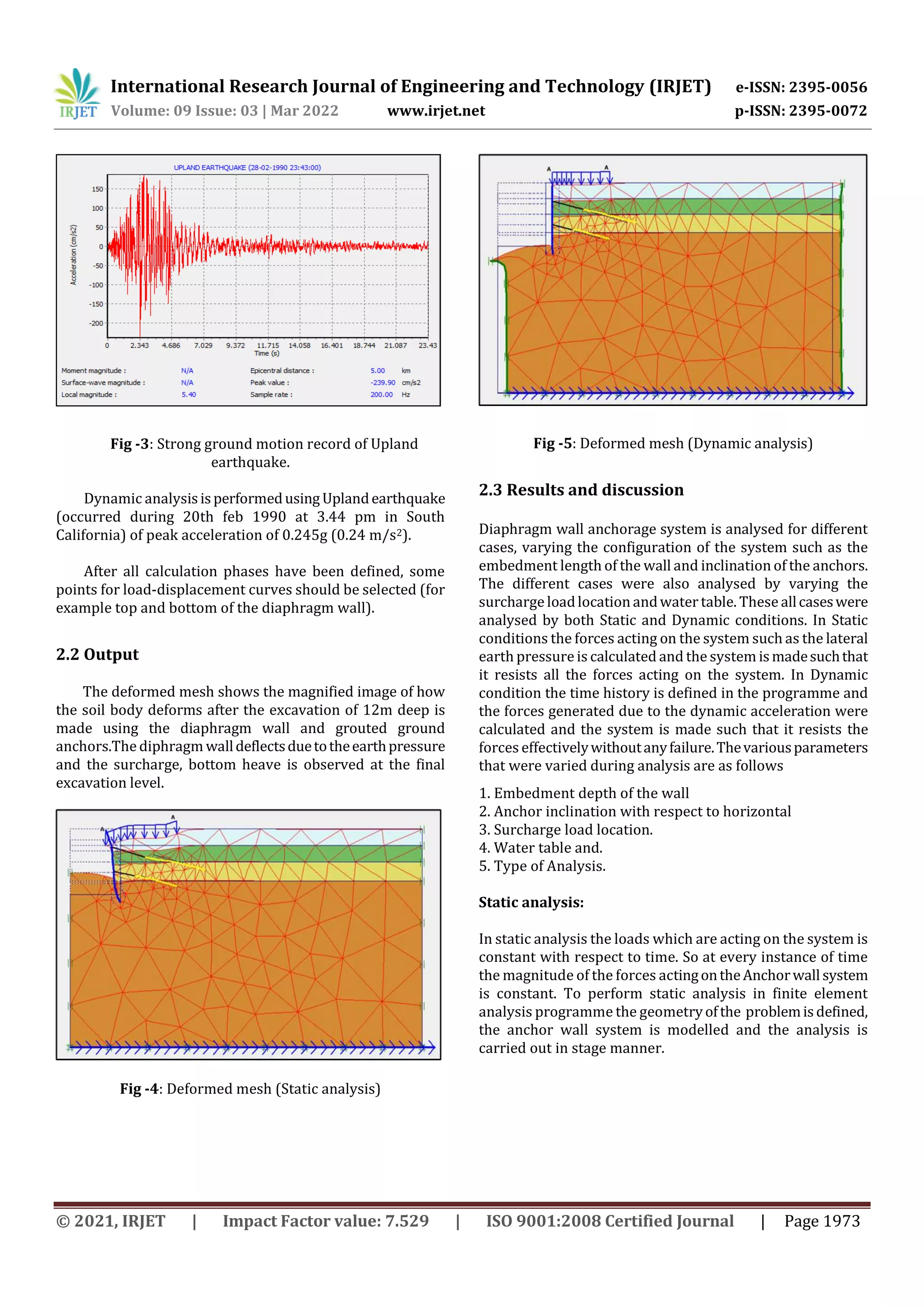 PERFORMANCE EVALUATION OF DEEP EXCAVATION UNDER STATIC AND SEISMIC LOAD ...