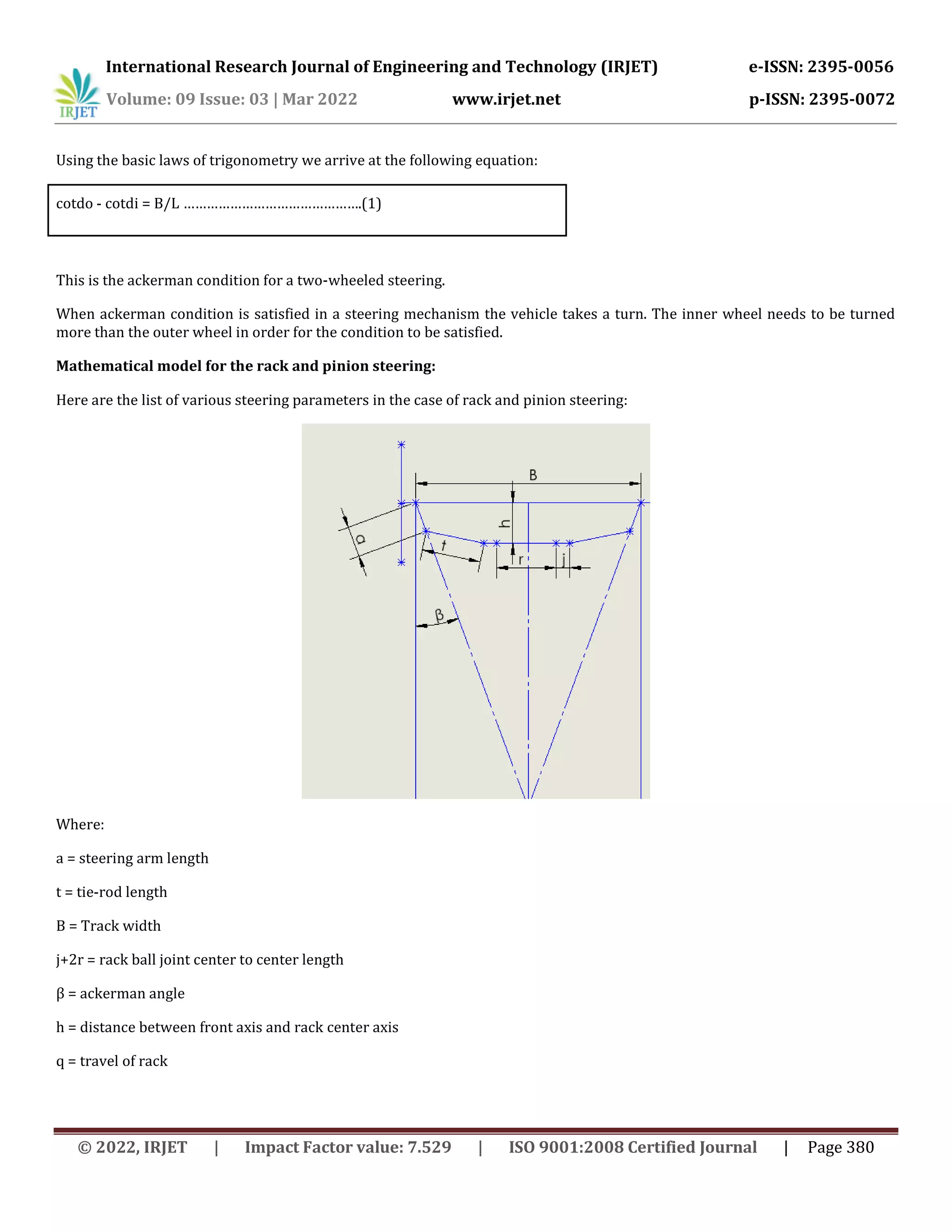 Mathematical Modeling and Design of a Rack and Pinion Steering ...
