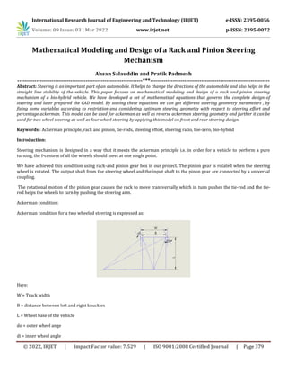 Mathematical Modeling and Design of a Rack and Pinion Steering ...