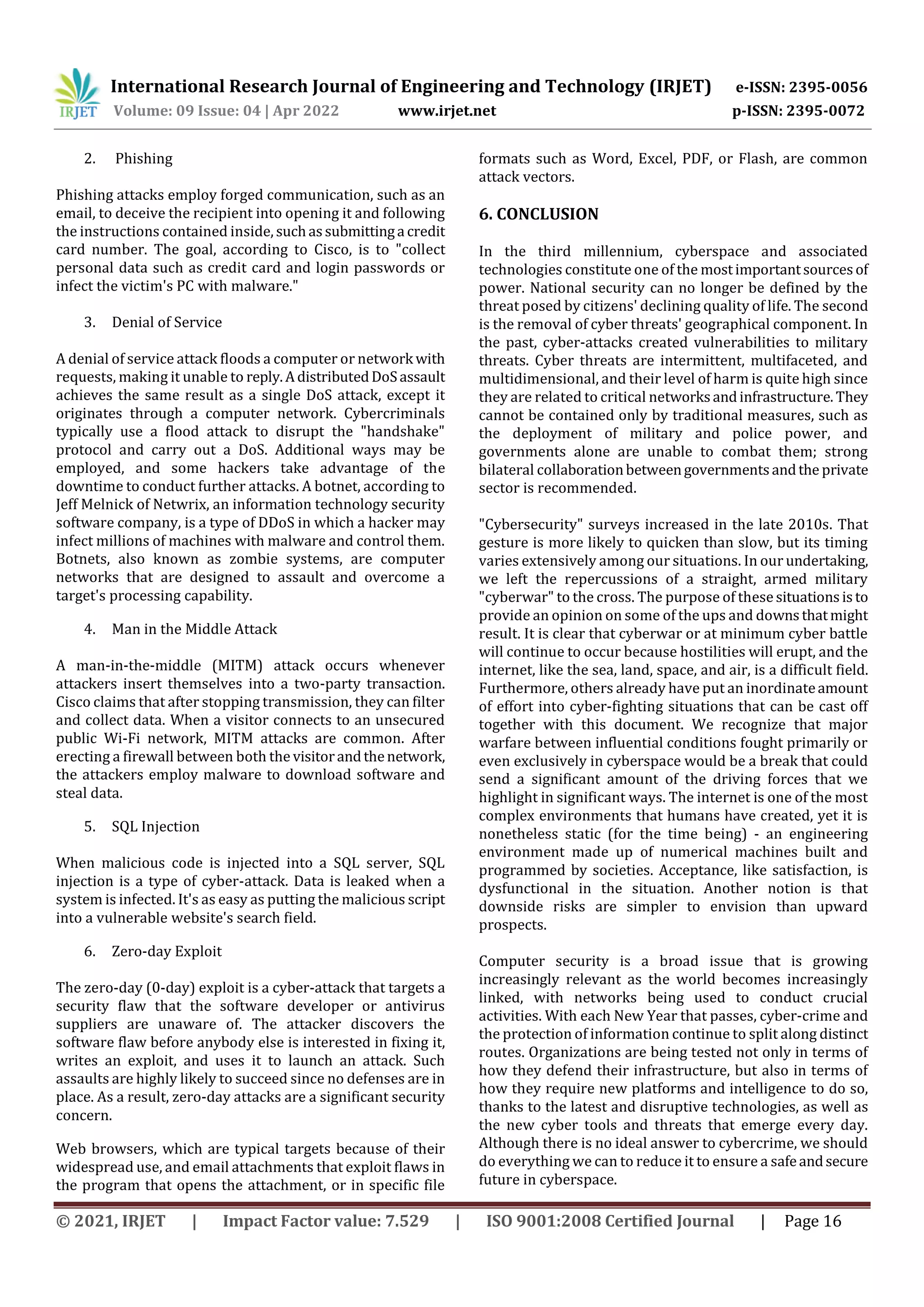 A Comprehensive Review of Cyber Security, Threats and Cyber Attacks | PDF
