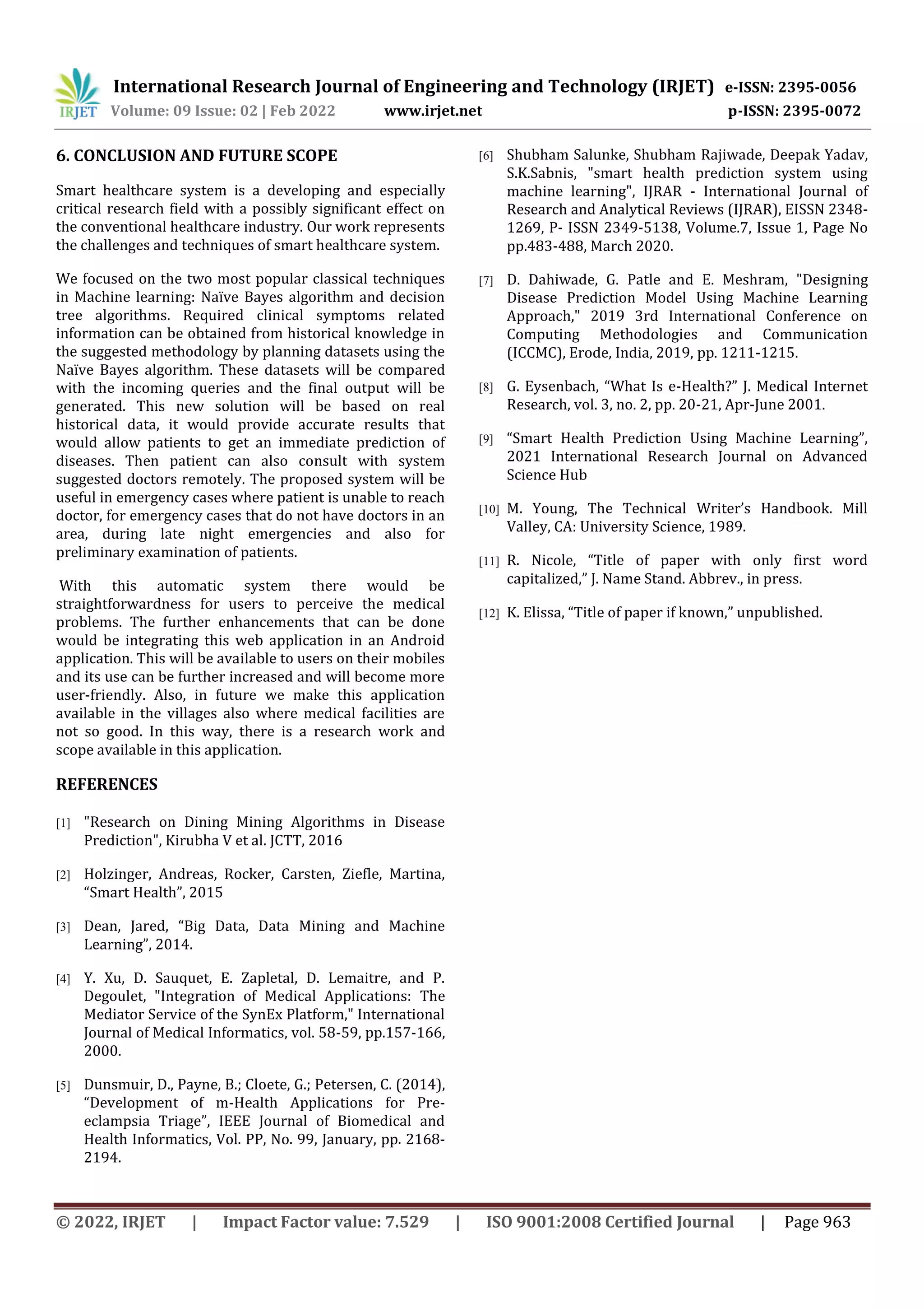 Smart Healthcare Prediction System Using Machine Learning | PDF