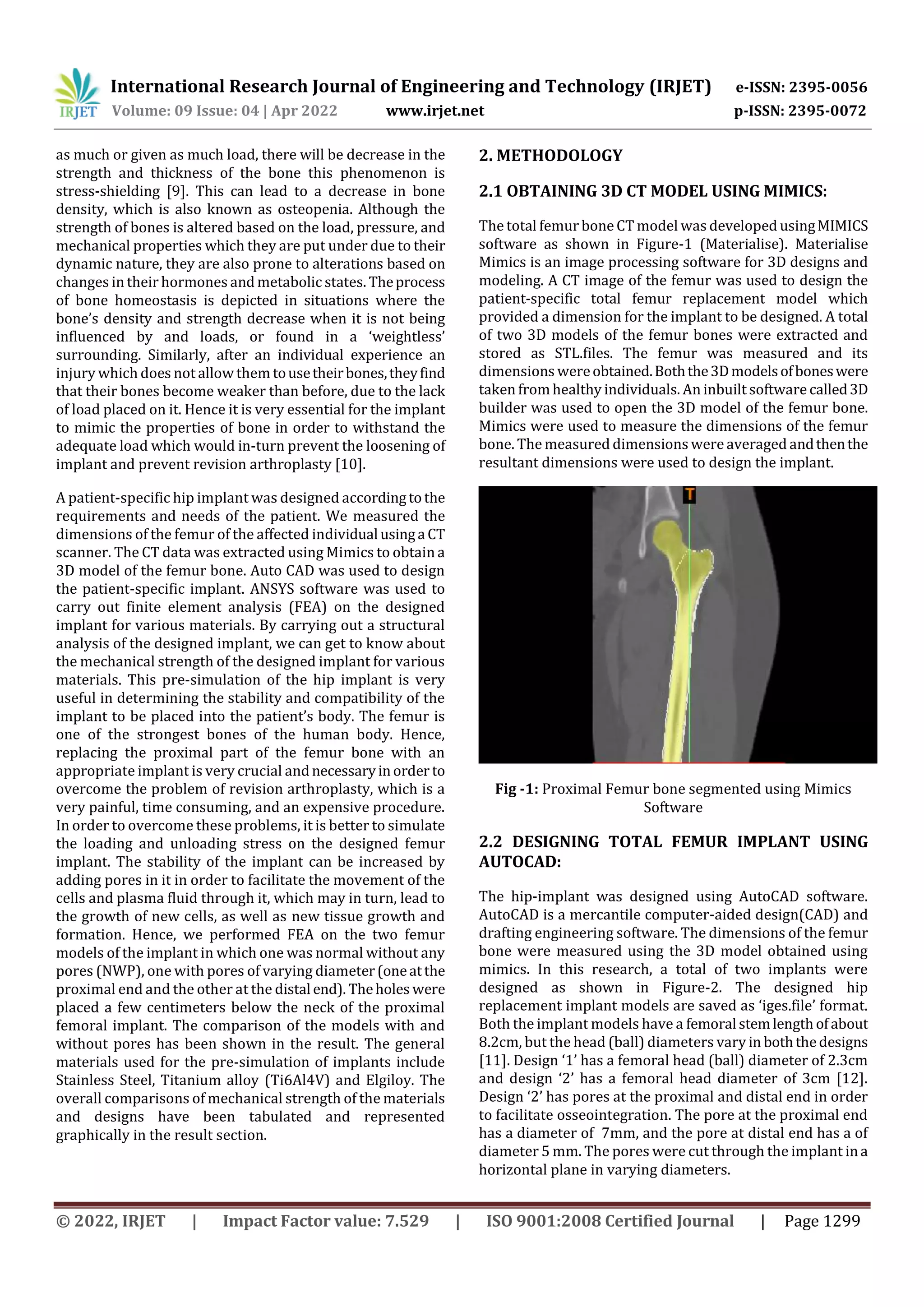 Total Hip Replacement Implant Designing and its Computational Analysis ...
