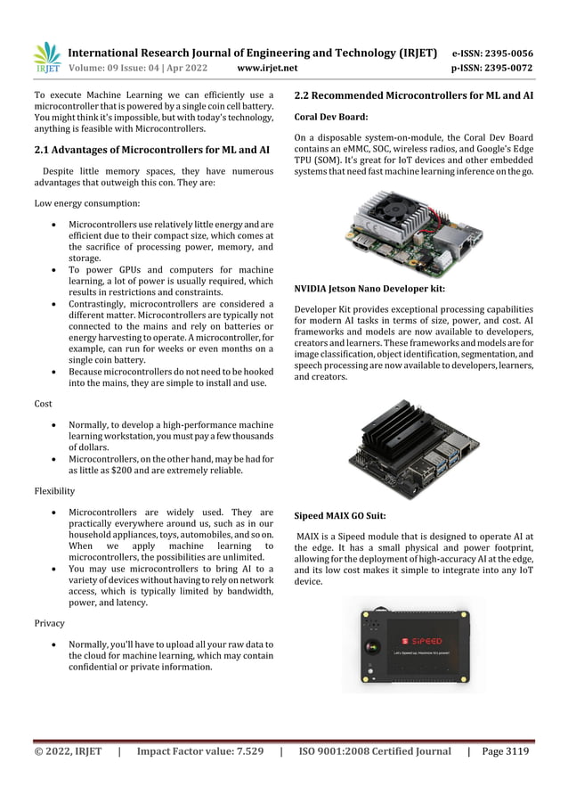 Microcontrollers for Artificial Intelligence and Machine Learning | PDF
