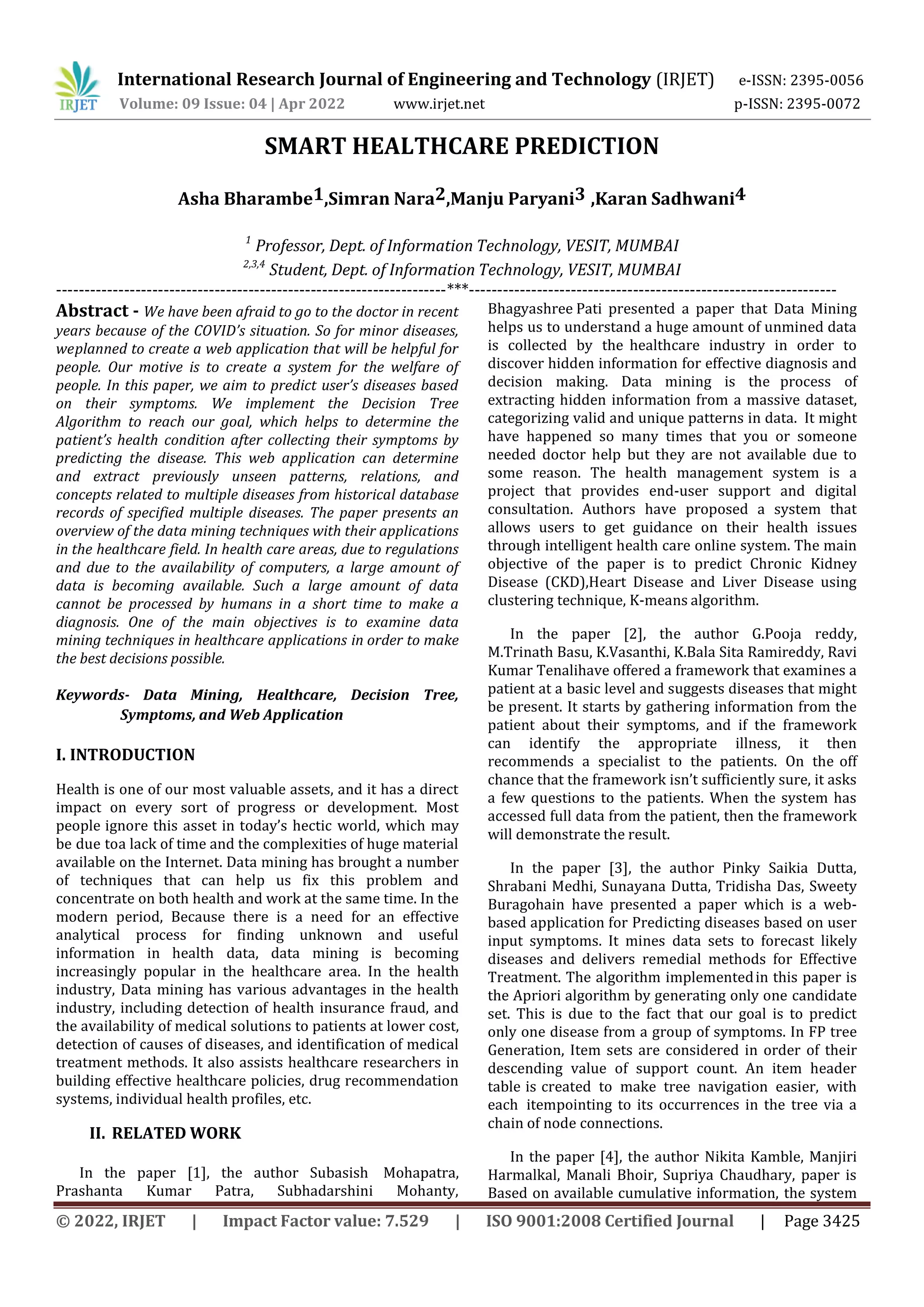 SMART HEALTHCARE PREDICTION | PDF | Databases | Computer Software and ...