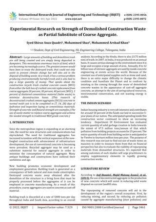 Experimental Research on Strength of Demolished Construction Waste as ...