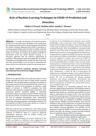 Role of Machine Learning Techniques in COVID-19 Prediction and ...