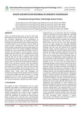 WASTE AND RECYCLED MATERIAL IN CONCRETE TECHNOLOGY | PDF