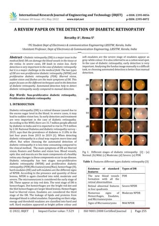 A REVIEW PAPER ON THE DETECTION OF DIABETIC RETINOPATHY | PDF
