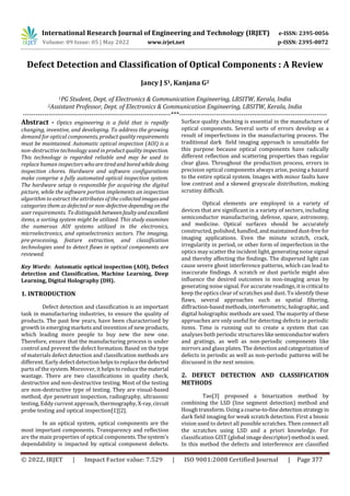 Defect Detection and Classification of Optical Components : A Review | PDF
