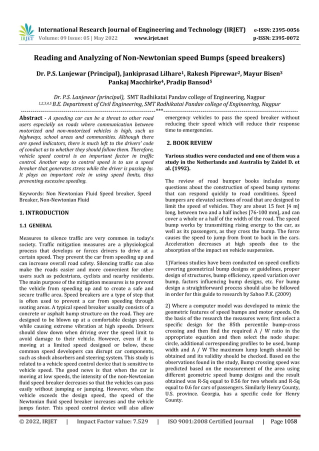 Reading and Analyzing of Non-Newtonian speed Bumps (speed breakers) | PDF