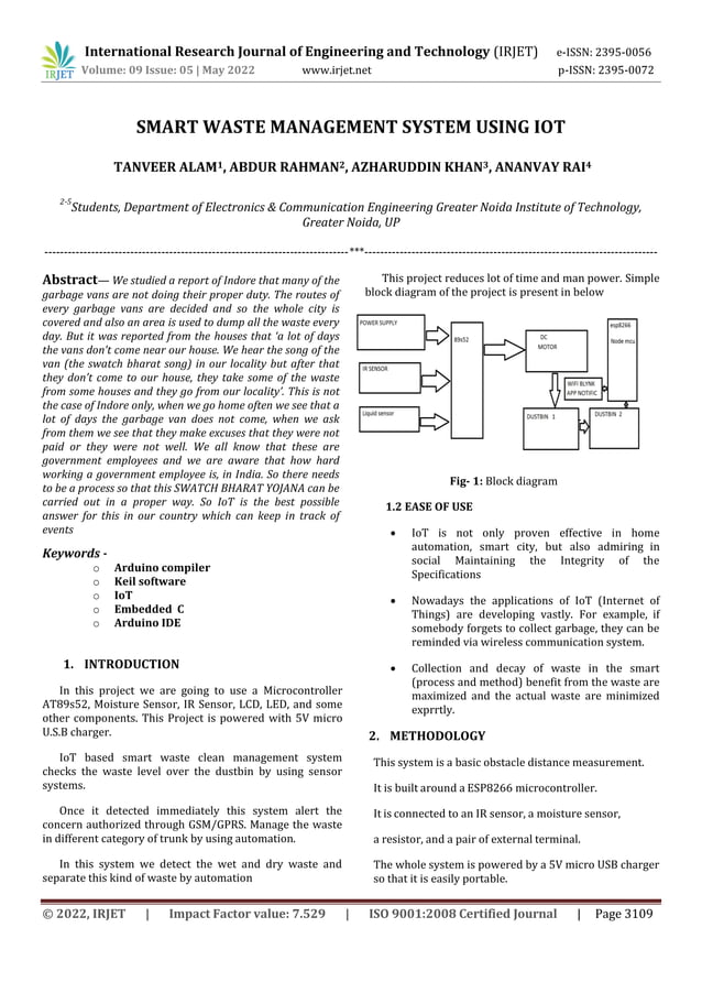 SMART WASTE MANAGEMENT SYSTEM USING IOT | PDF | Internet | Computing