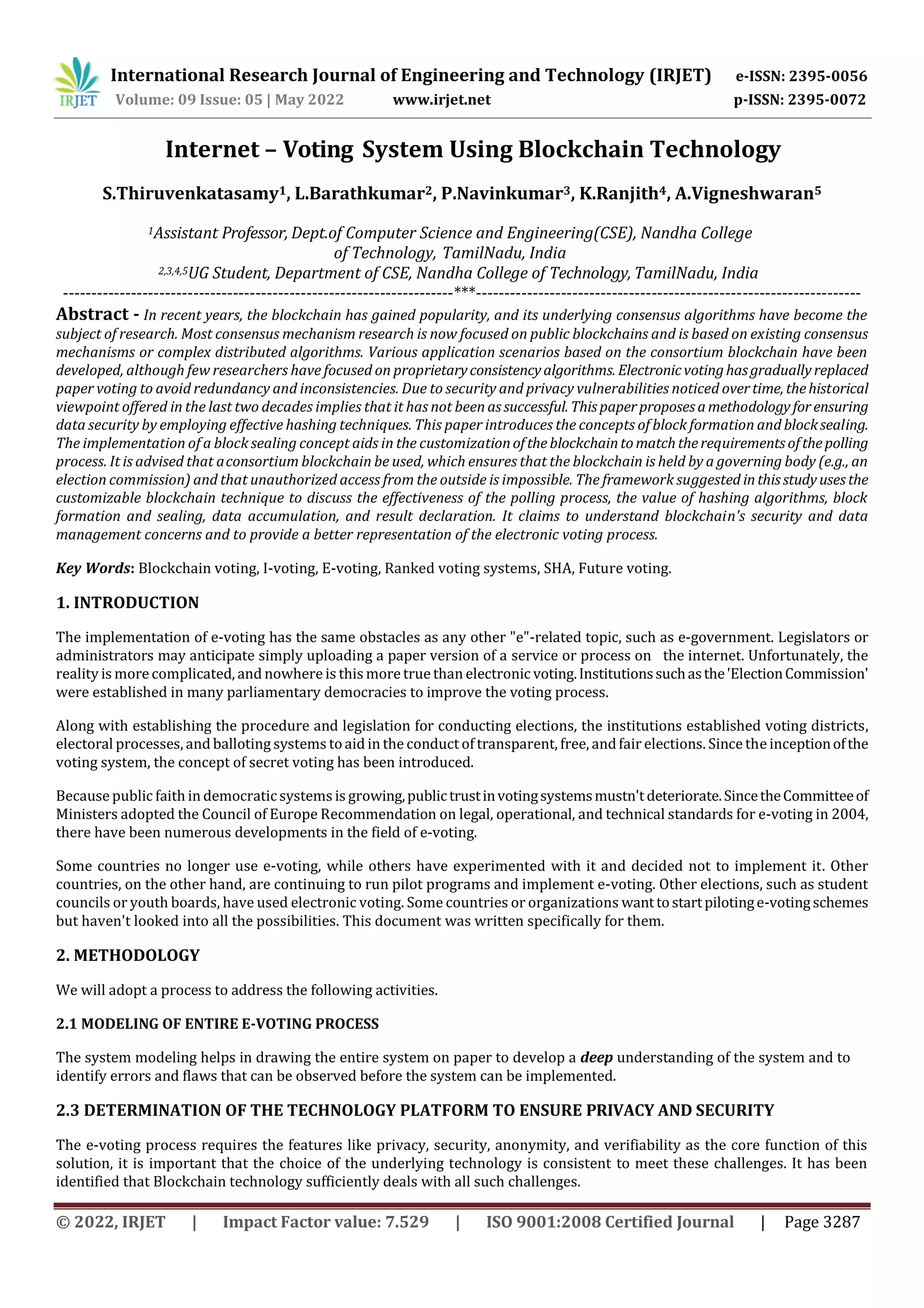 Internet – Voting System Using Blockchain Technology | PDF