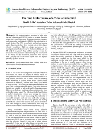 Thermal Performance of a Tubular Solar Still | PDF